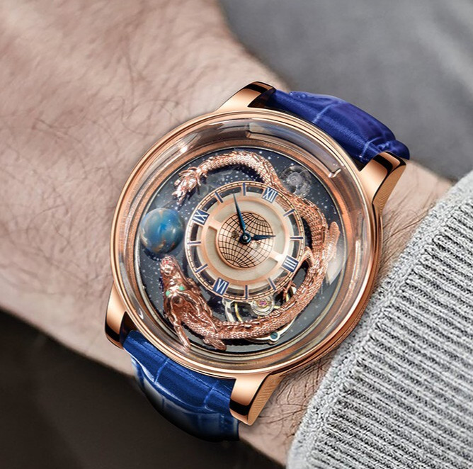 PINDU Men’s Quartz Watch Celestial Dragon Openwork Starry Sky 3ATM Waterproof