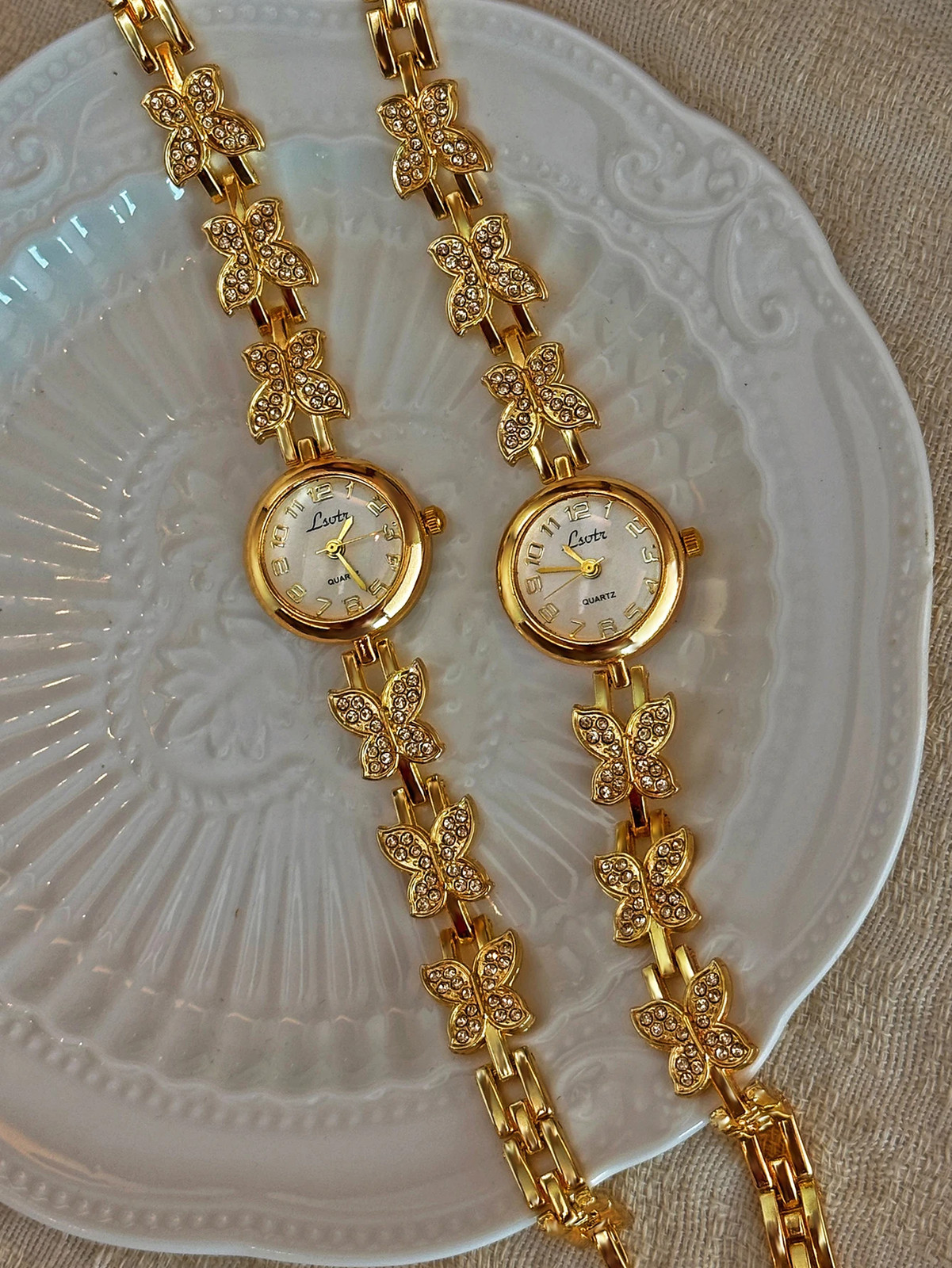 Women’s French Gold Inlaid Rhinestone Butterfly-Shaped 1 Piece