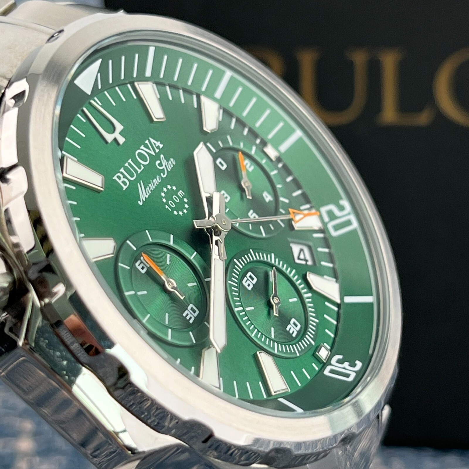 Bulova Marine Star 96B396 Green Dial Stainless Steel Chronograph Men’s Watch