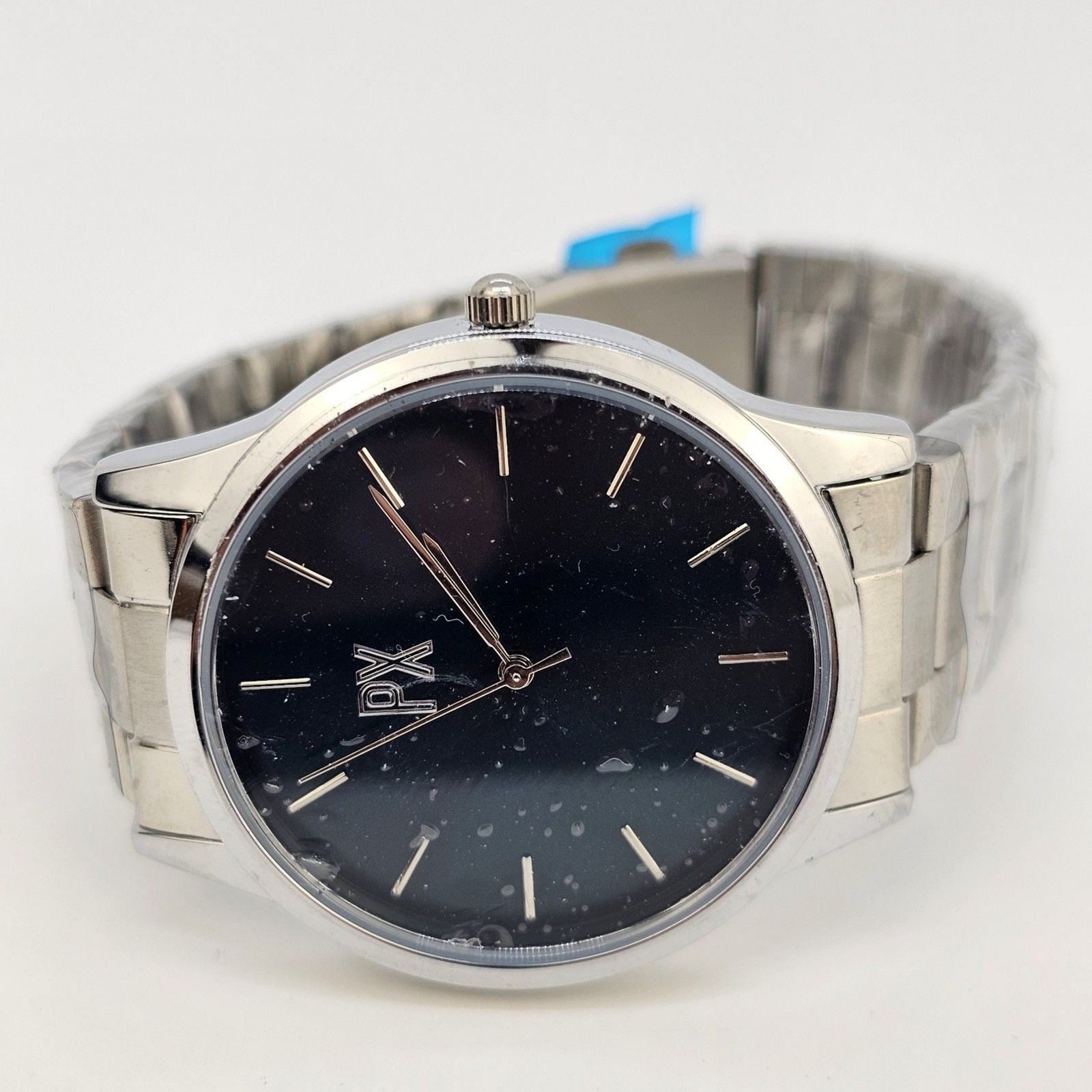 PX Men’s Watch 40mm Large Gray Case Black Dial Gray Bracelet Band 7″ New Battery