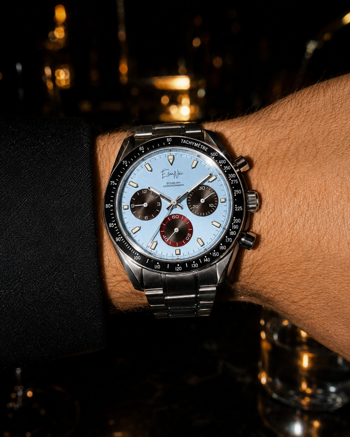 Élan Noir Chronograph Watch VK63 Light Blue Sapphire Crystal Steel 40mm