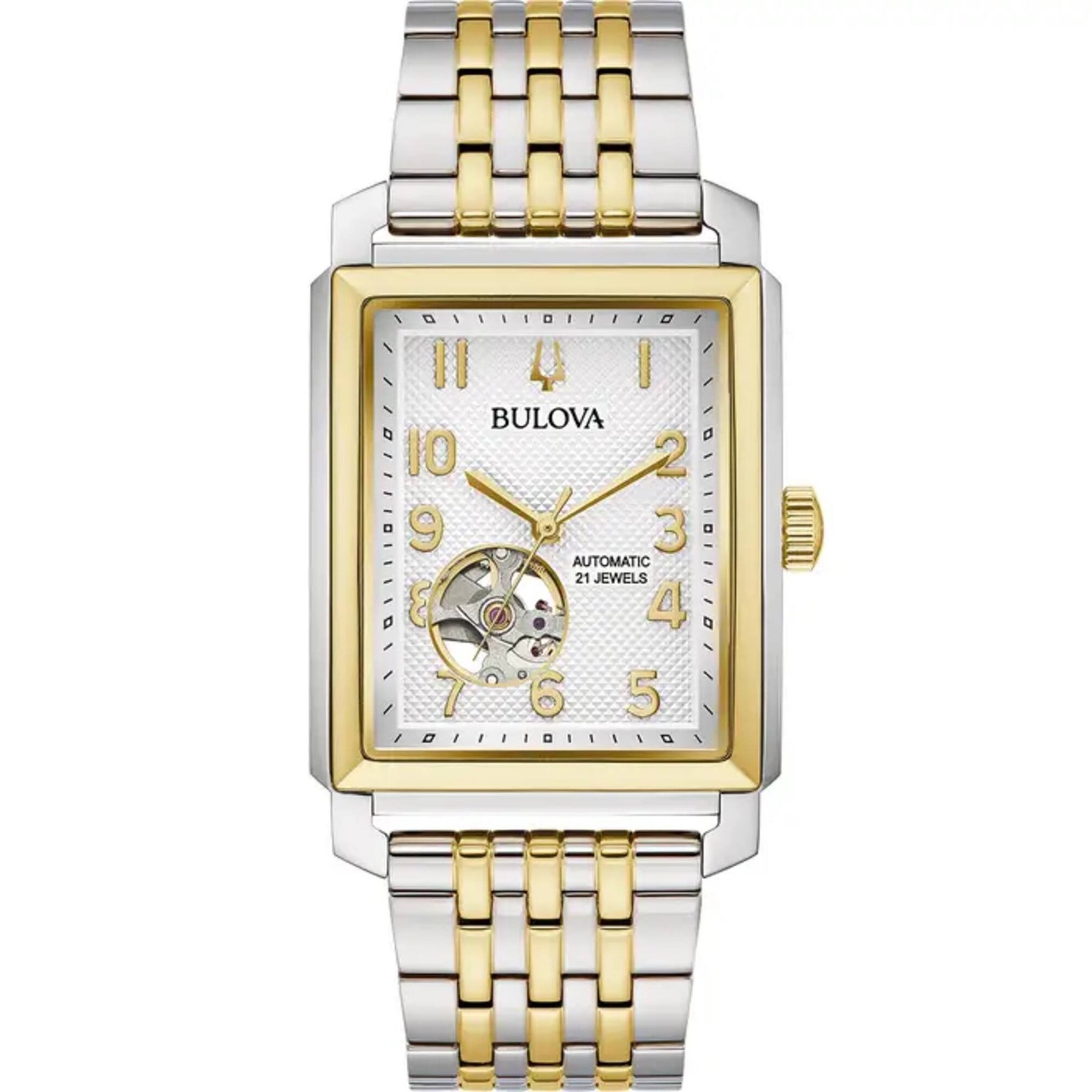 Bulova Unisex Watch Sutton Open Heart Silver Tone Dial Steel Bracelet 98A308