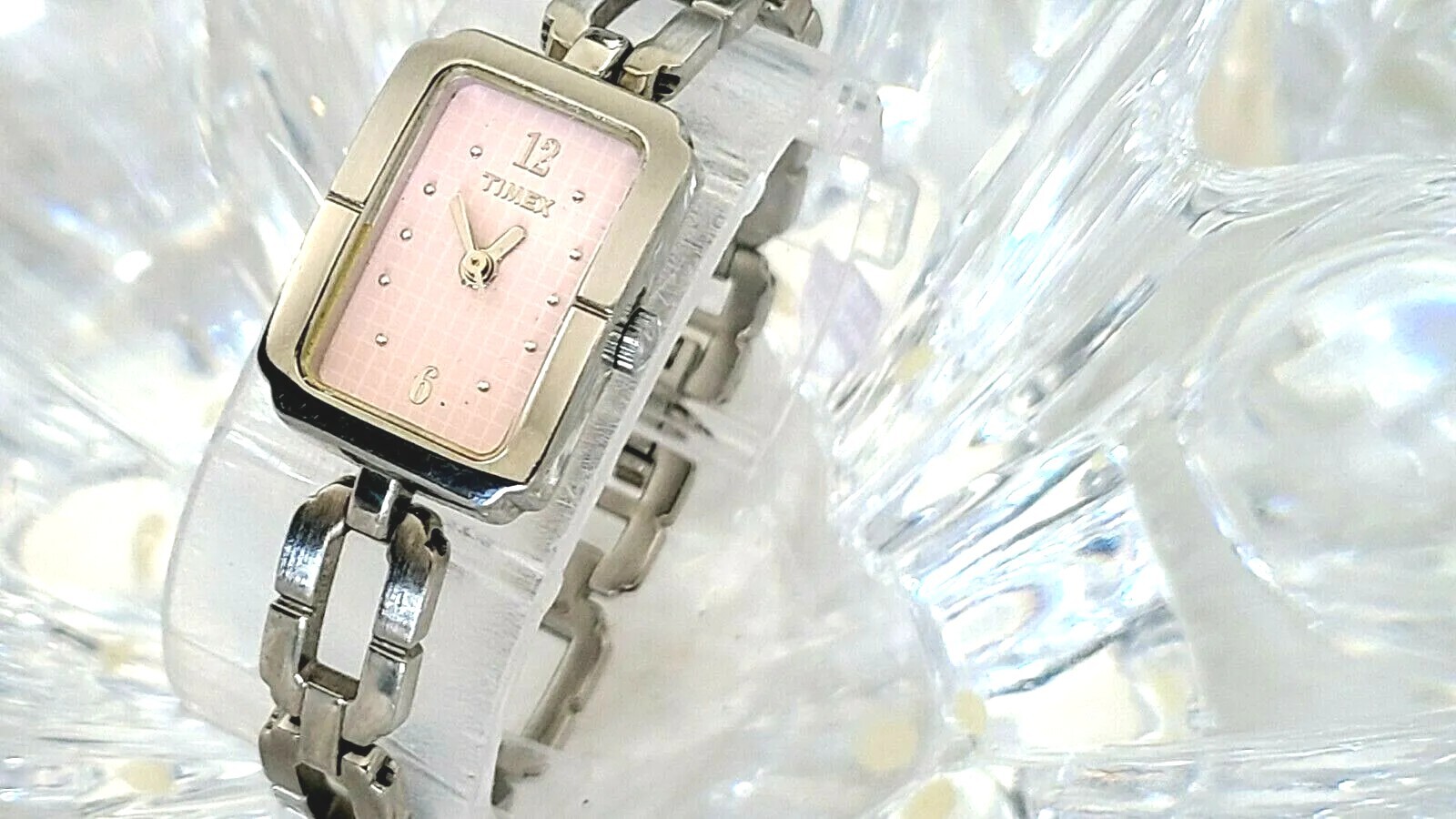 Timex Quartz Silver Stainless Steel Pink -Dial Bracelet Womens Watch (D21)