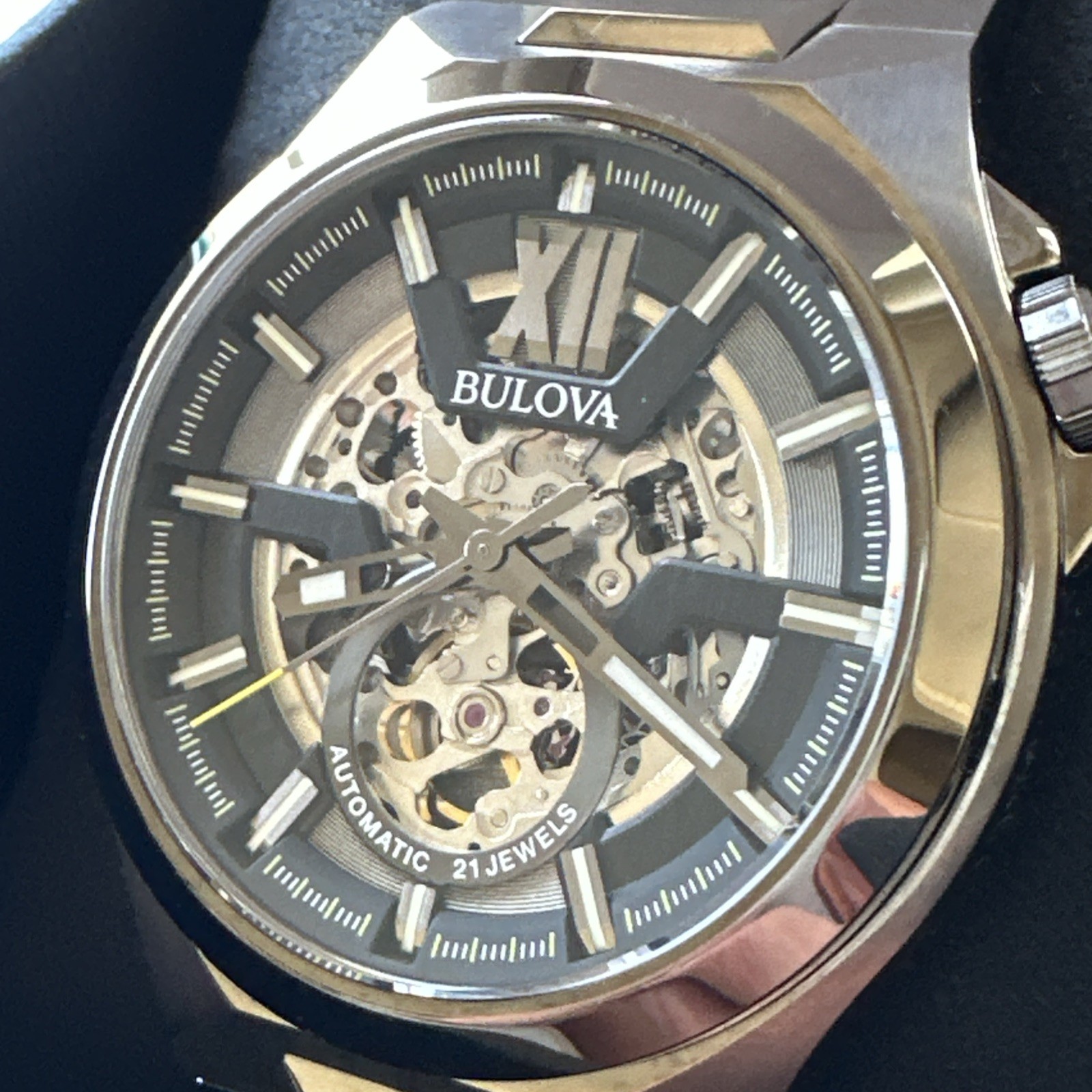 Bulova Womens Maquina Automatic Skeleton Gray Stainless Steel Watch 46MM 98A179
