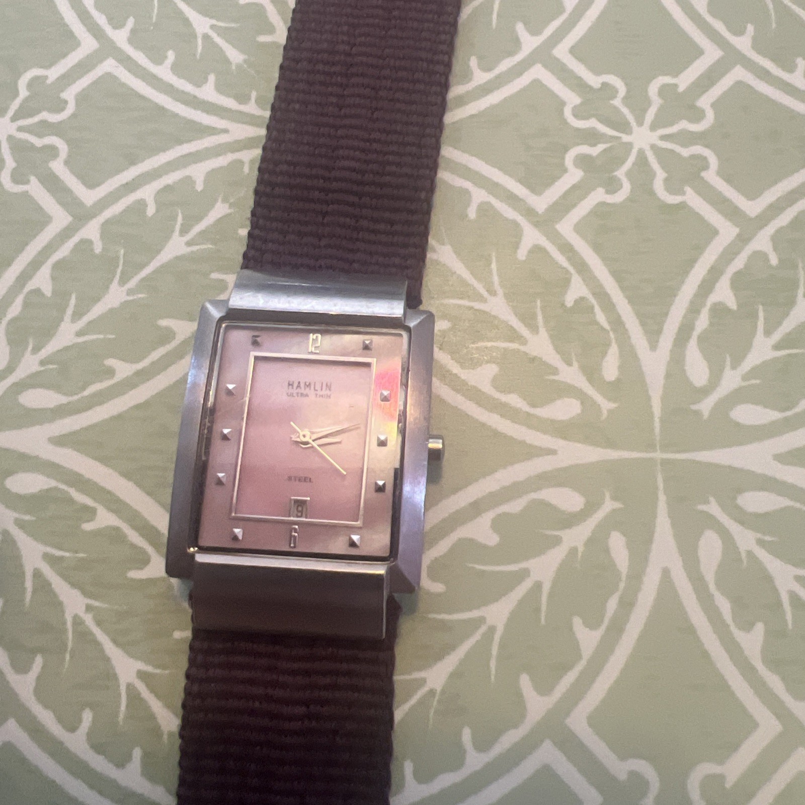 Hamlin Ultra Thin Steel Silver Flat Band Women’s Watch New Battery Mother Pearl