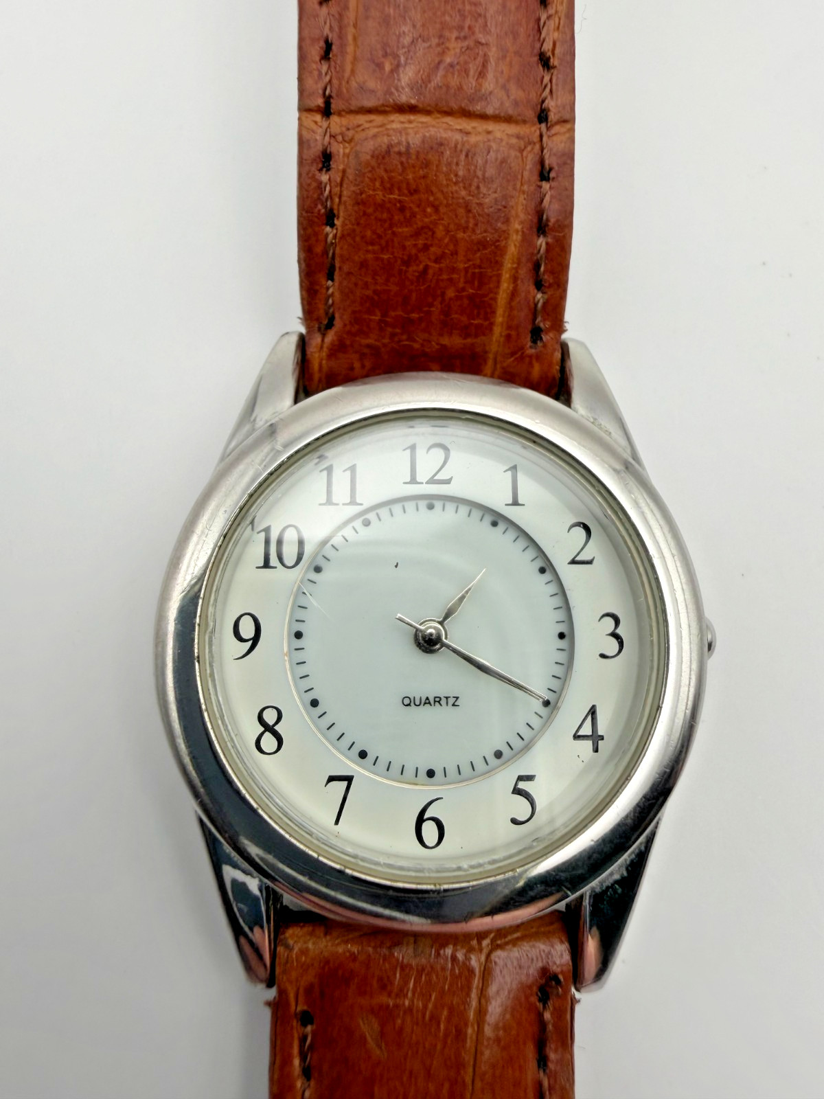 White Stag Women’s Quartz Watch WS60651W Silver Tone Brown Leather Band WORKING
