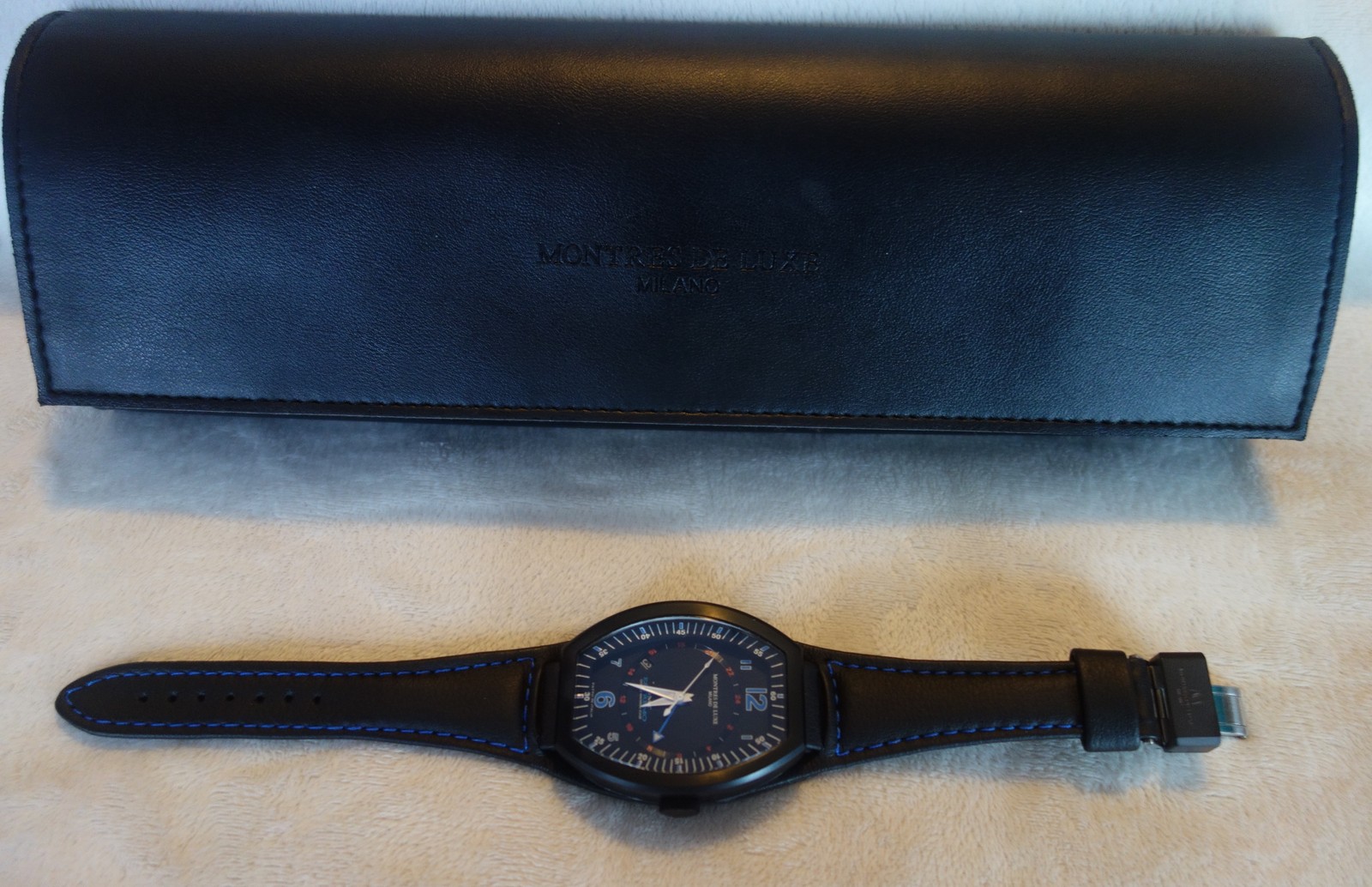 Montres De Luxe Mens GMT Estremo Black blue Watch NEW