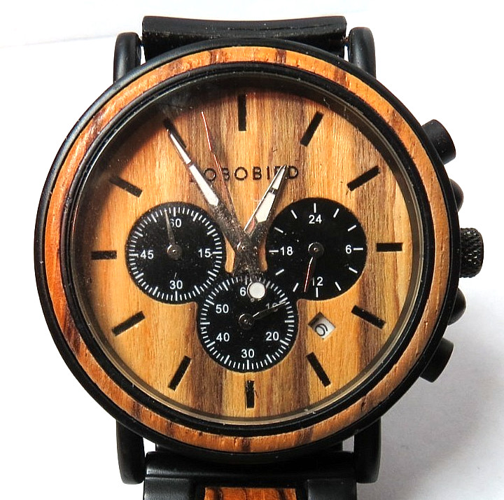 MENS UNISEX BOBO BIRD WOOD WOODING WATCH QUARTZ NEW BATTERY GOLD TONE WRISWATCH