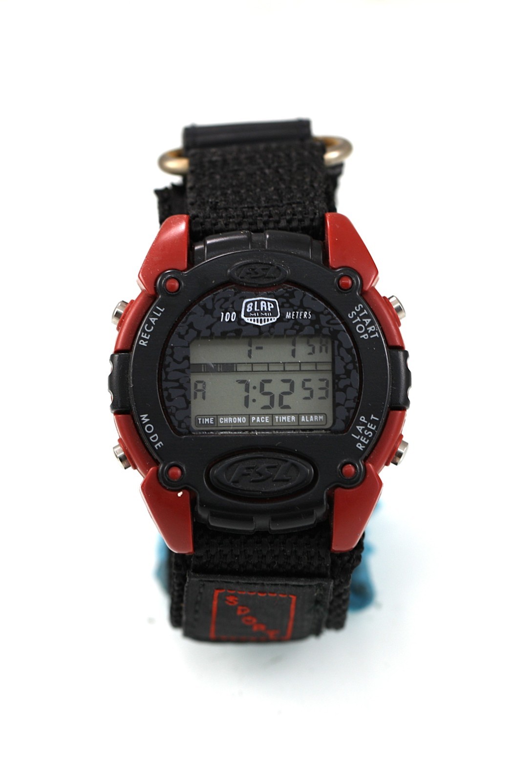 Fossil FSL Watch Men 8 Lap Chron Alarm Light Date Red Black Plastic 100m Quartz