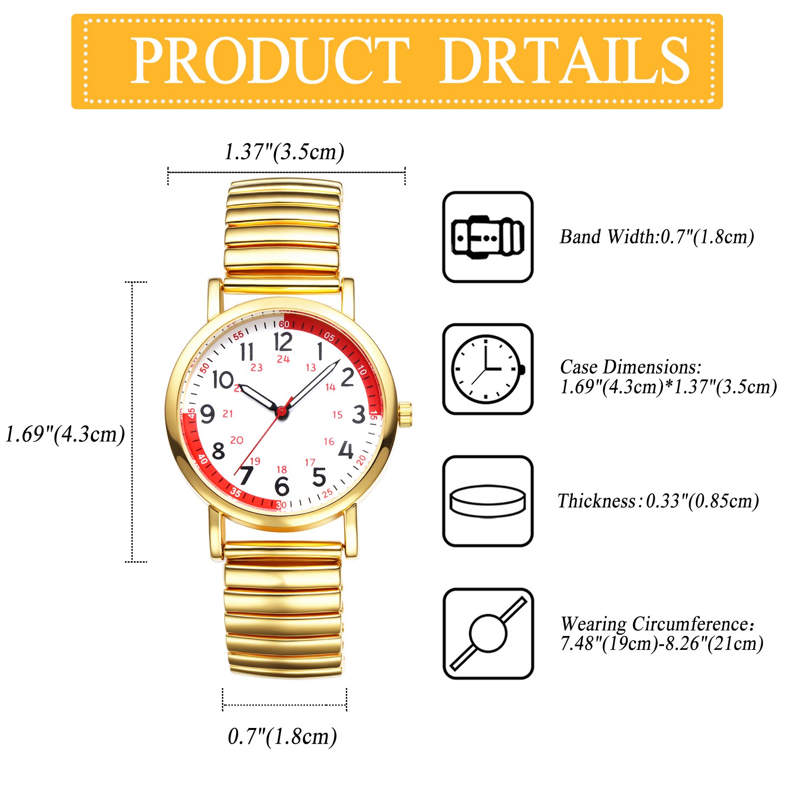 Pulse Calculation Medical Table Easy Reader 24H/12H Dial Elastic Strap Men Women