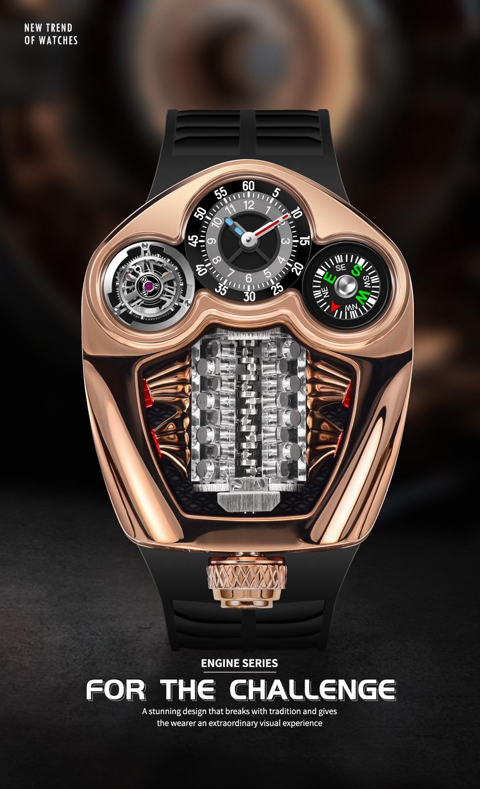 Pindu Design New Engine Series Quartz Watch Men Top-luxurious Stainless Steel