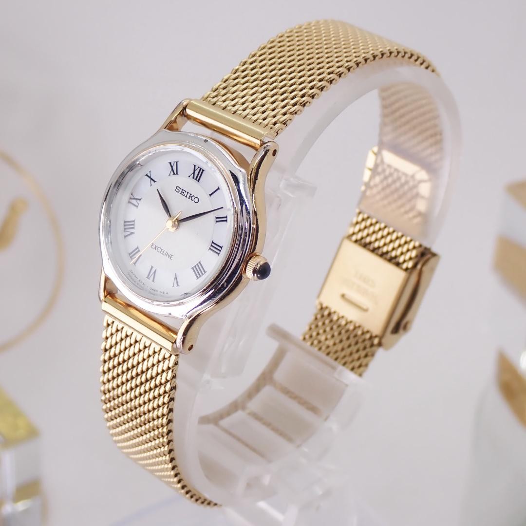 SEIKO Exceline 2J31-0A50 Shell Roman Dial Watch Used