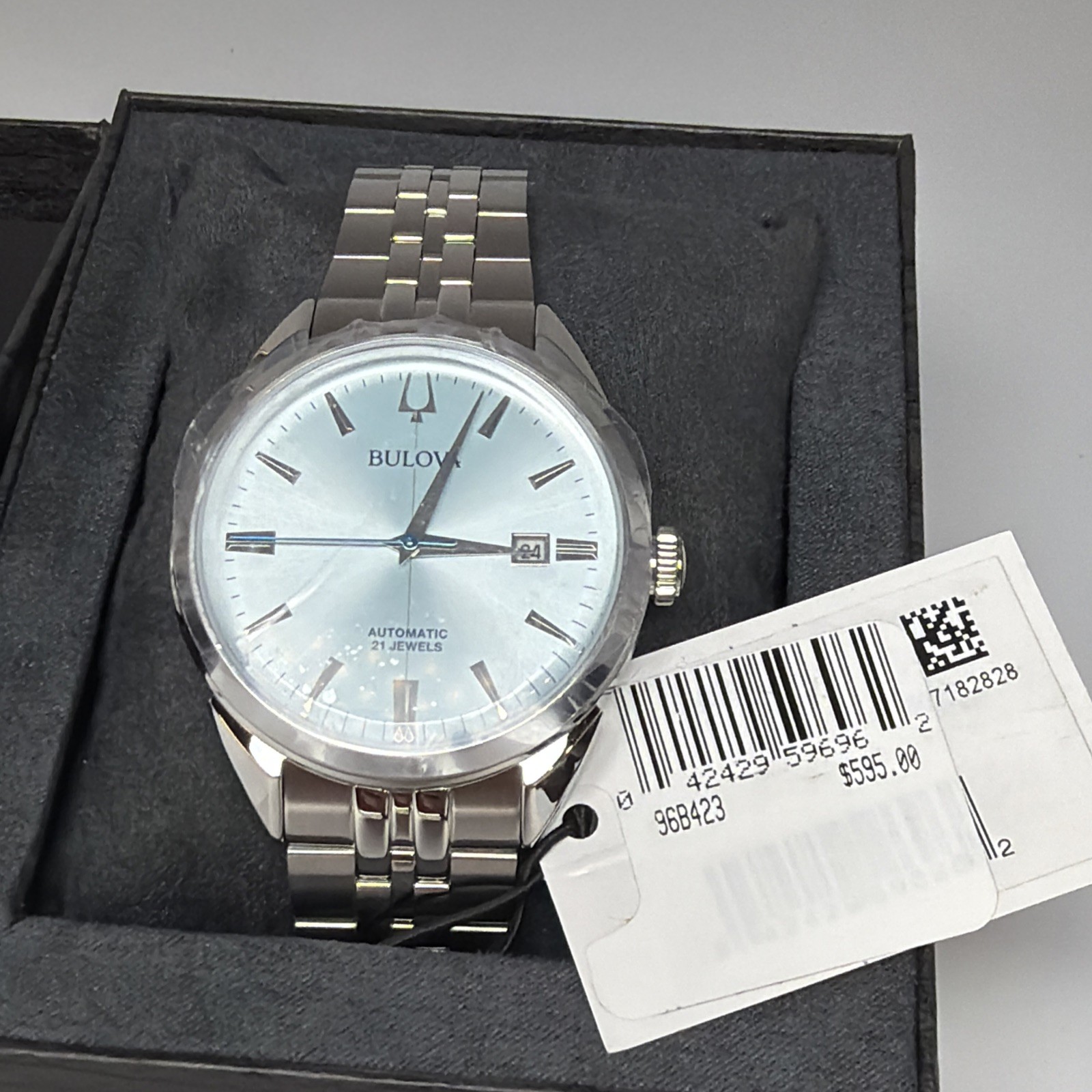 Bulova Sutton Automatic Light Blue Stainless Men’s Classic 41mm Watch 96B424