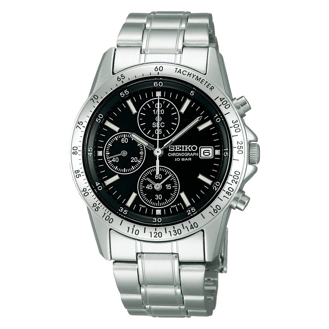 SEIKO Chronograph SND367PC Black Silver Men’s Watch New Free Ship Fedex DHL