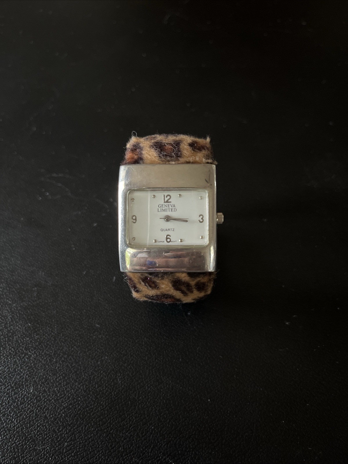 Geneva Limited Chunky Fuzzy Leopard Faux Fur Texture Cuff Band Quartz Watch