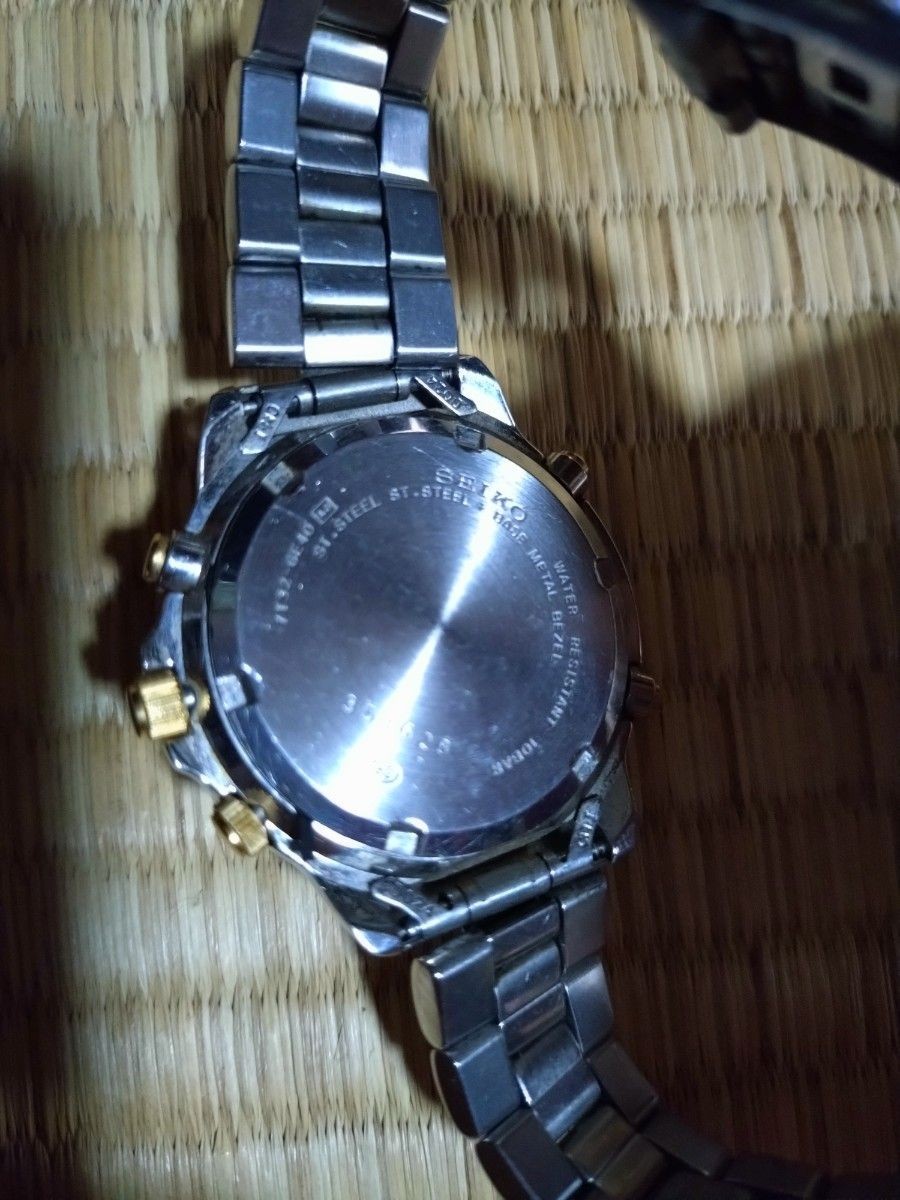 Seiko Chronograph Alarm Mens Quartz Watch Two Tone Silver Gold Japan