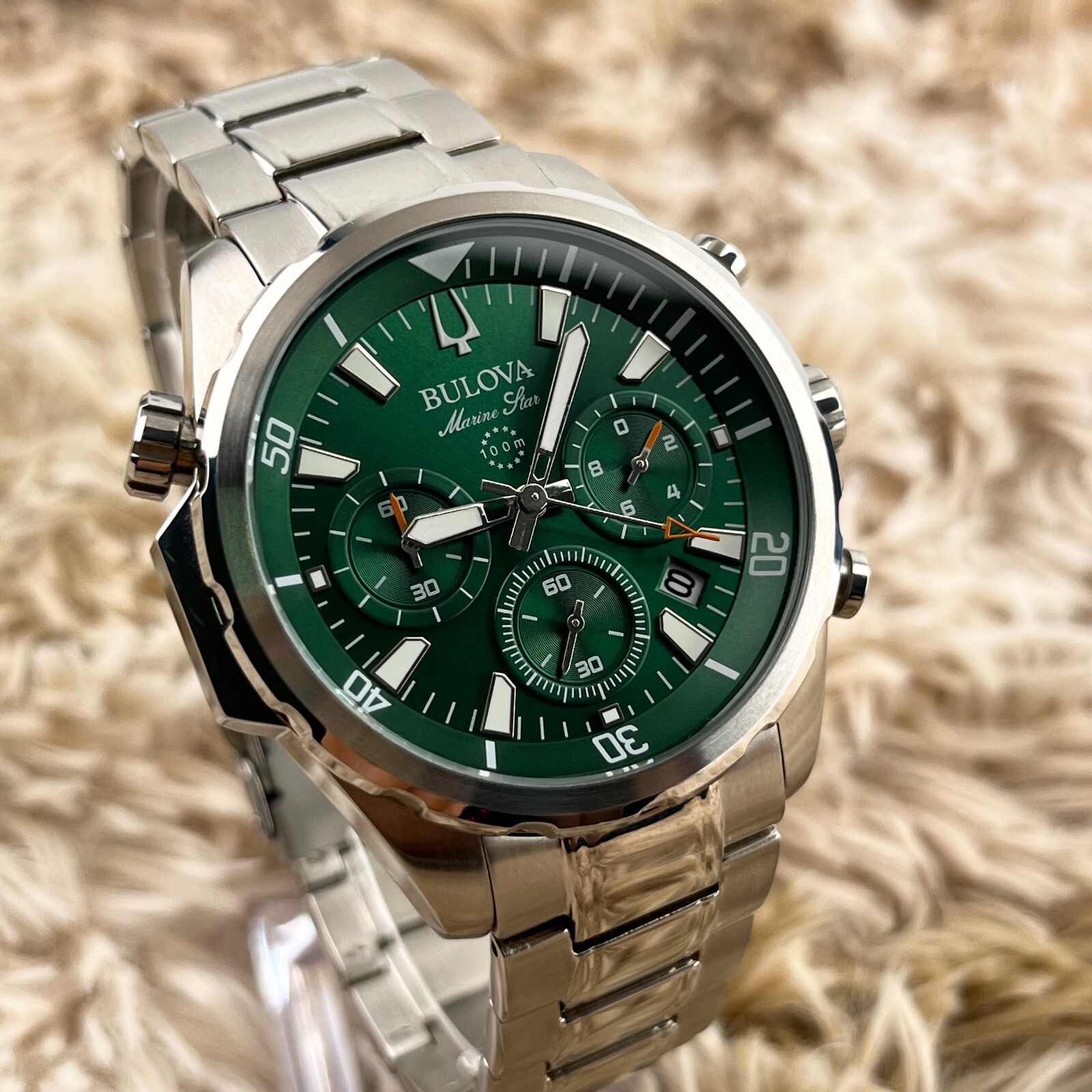 Bulova Marine Star Green Dial Chronograph Stainless Steel Men’s Watch 96B396