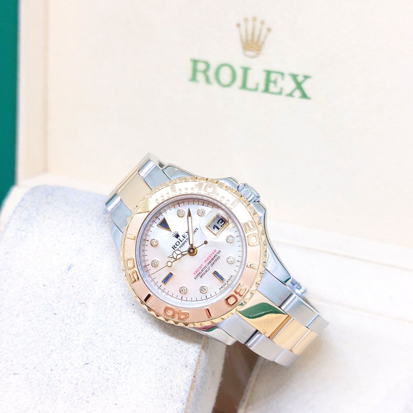 Rolex 29mm 18K Half Yellow Gold MOP Serti Diamonds Yachtmaster REF: 169623 (09)