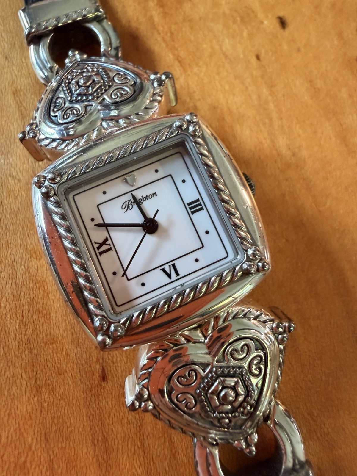 Brighton Women’s Square Silver-Tone Watch Brown /Black Leather Strap