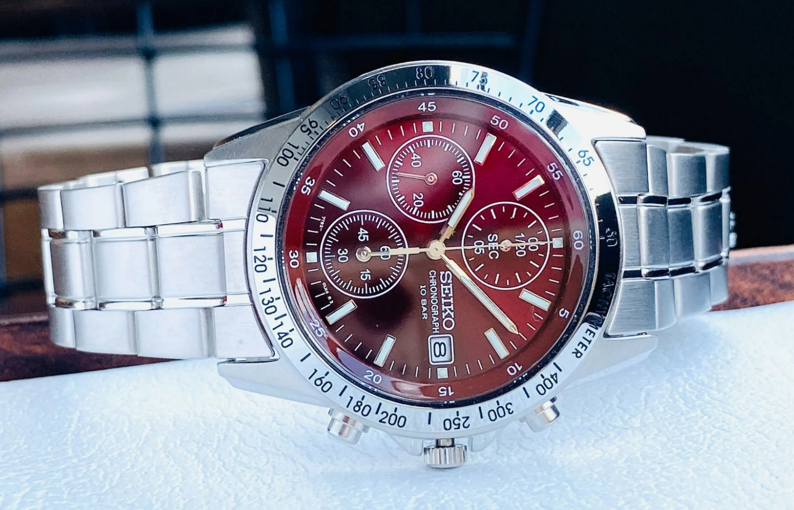 Seiko Spirit SBTQ045 Red Dial Chronograph Stainless Steel Men’s Watch