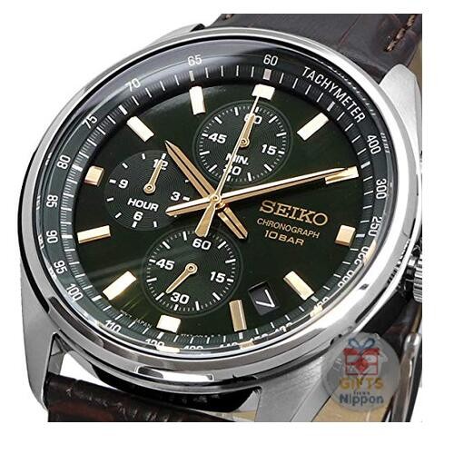 Seiko SSB385P1 Men’s Quartz Chronograph Watch 41mm Stainless Steel Leather Band