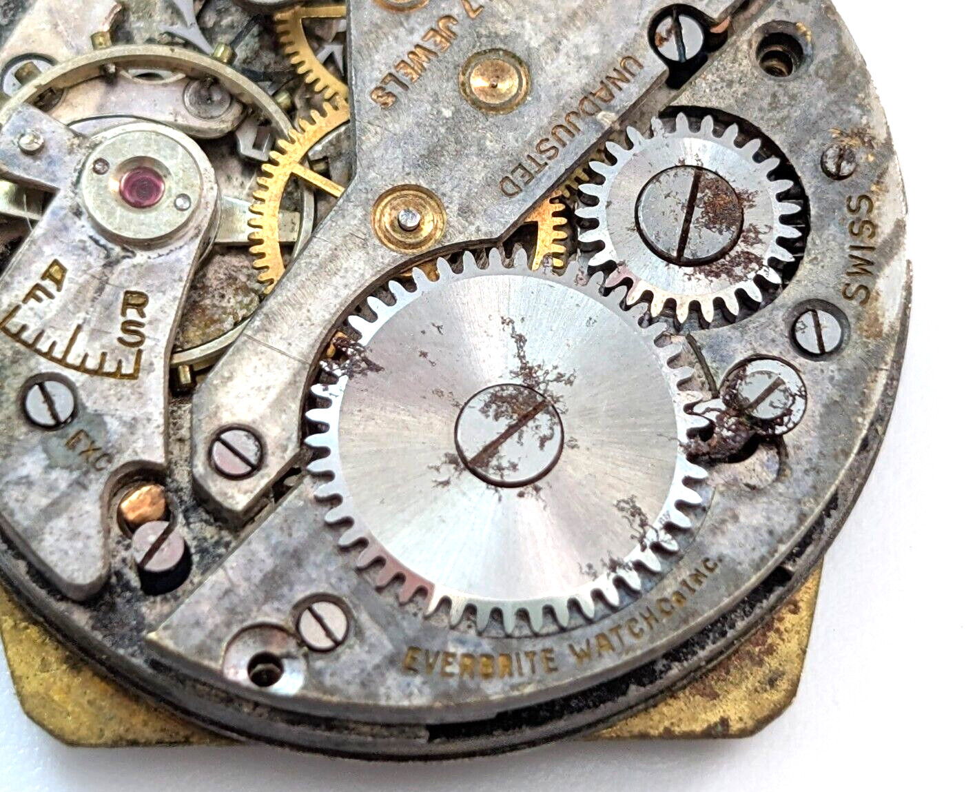 Vintage CROSBY Everbrite Watch Company Art Deco Men’s 25mm Movement PARTS REPAIR