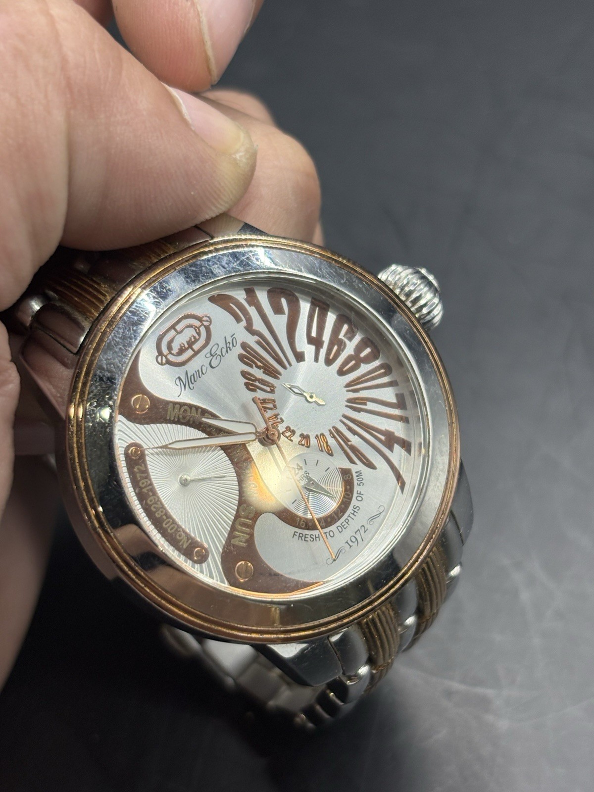 Marc Ecko Mens Stainless Rose Gold Accents Wristwatch Genuine Licensed 00829