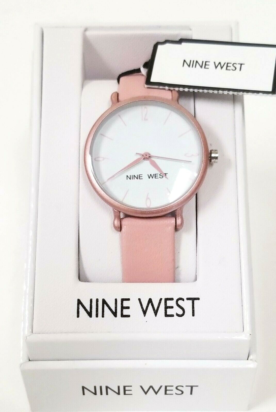 NEW NINE WEST PINK TONE,WHITE DIAL,PINK LEATHERETTE BAND WATCH NW/2319WTBH