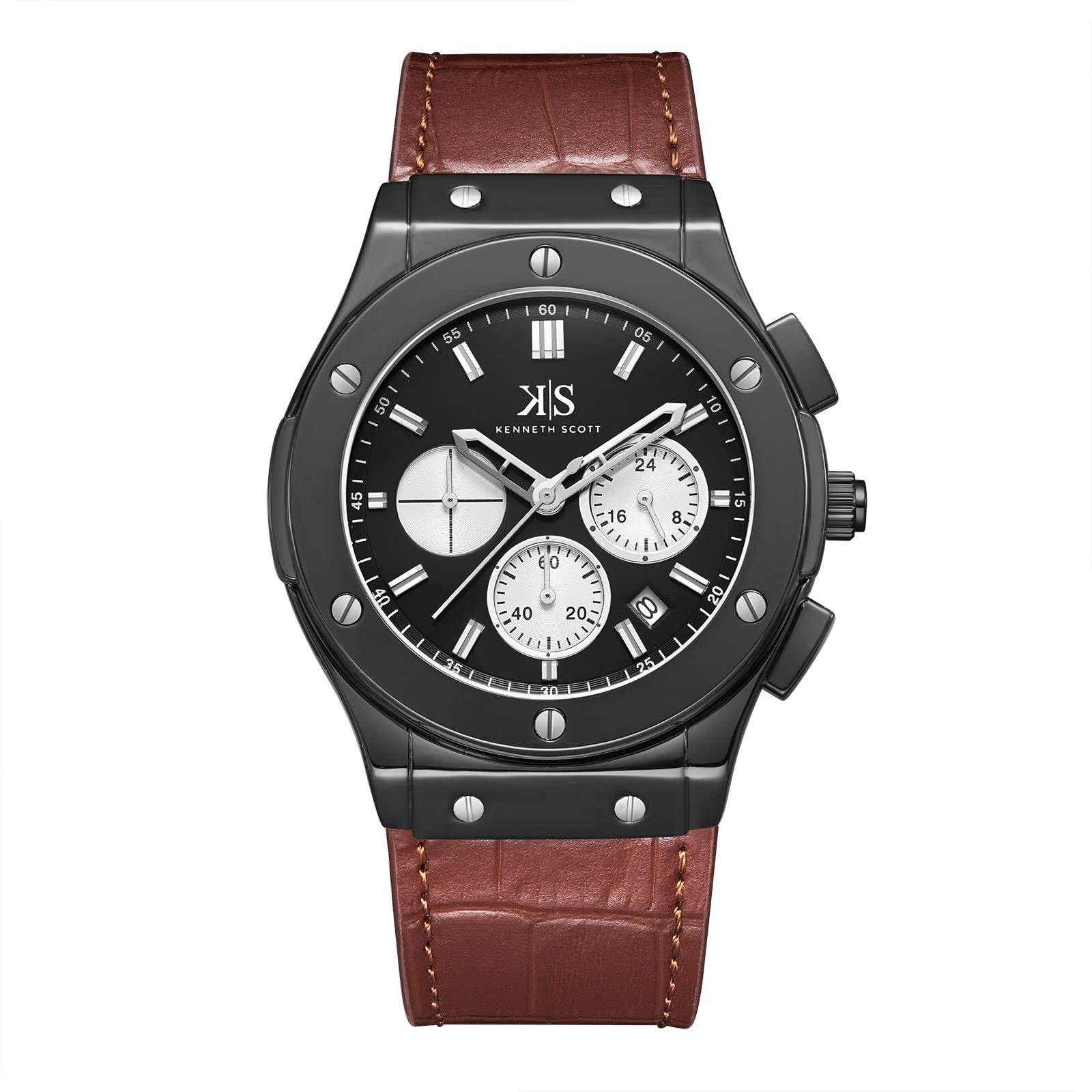 Kenneth Scott Men’s Multi Function Watch | Black Dial, 44mm, 30 m (3 ATM)