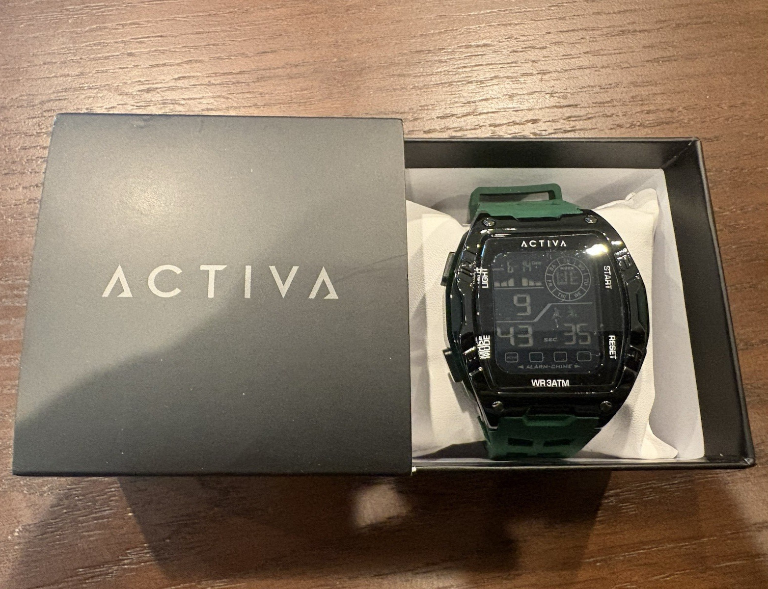 Activa Digital Sport Quartz Watch Alarm Chronograph Backlight 30M 46mm w/ Box