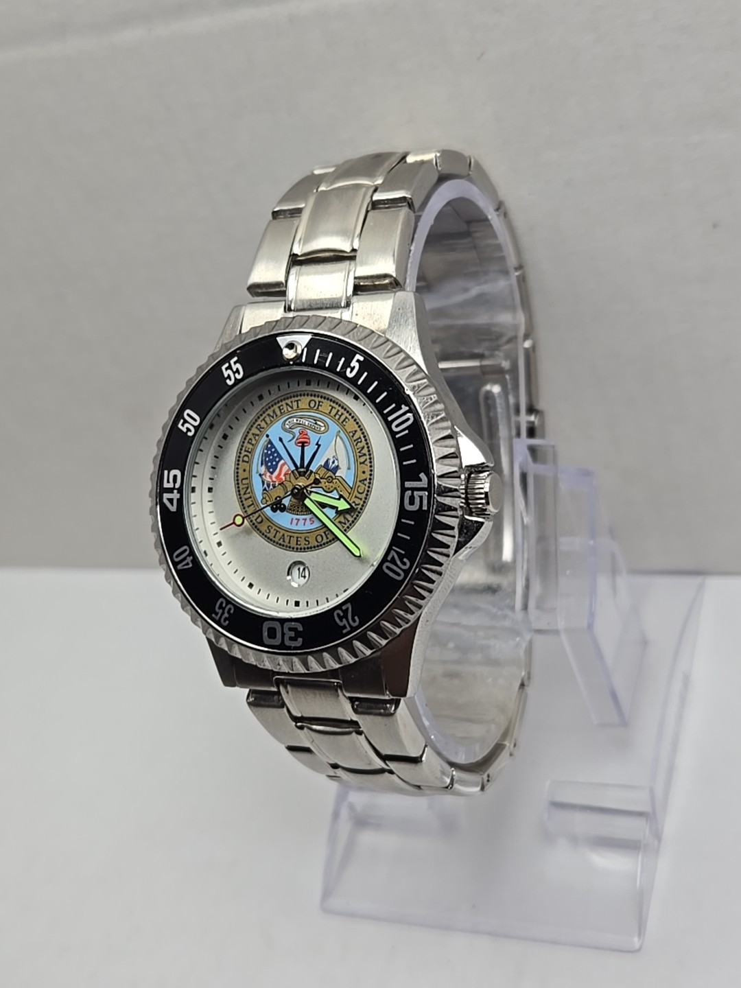 Sun Time US Army Dept Seal Competitor Steel Watch Quartz Date New Battery Mens