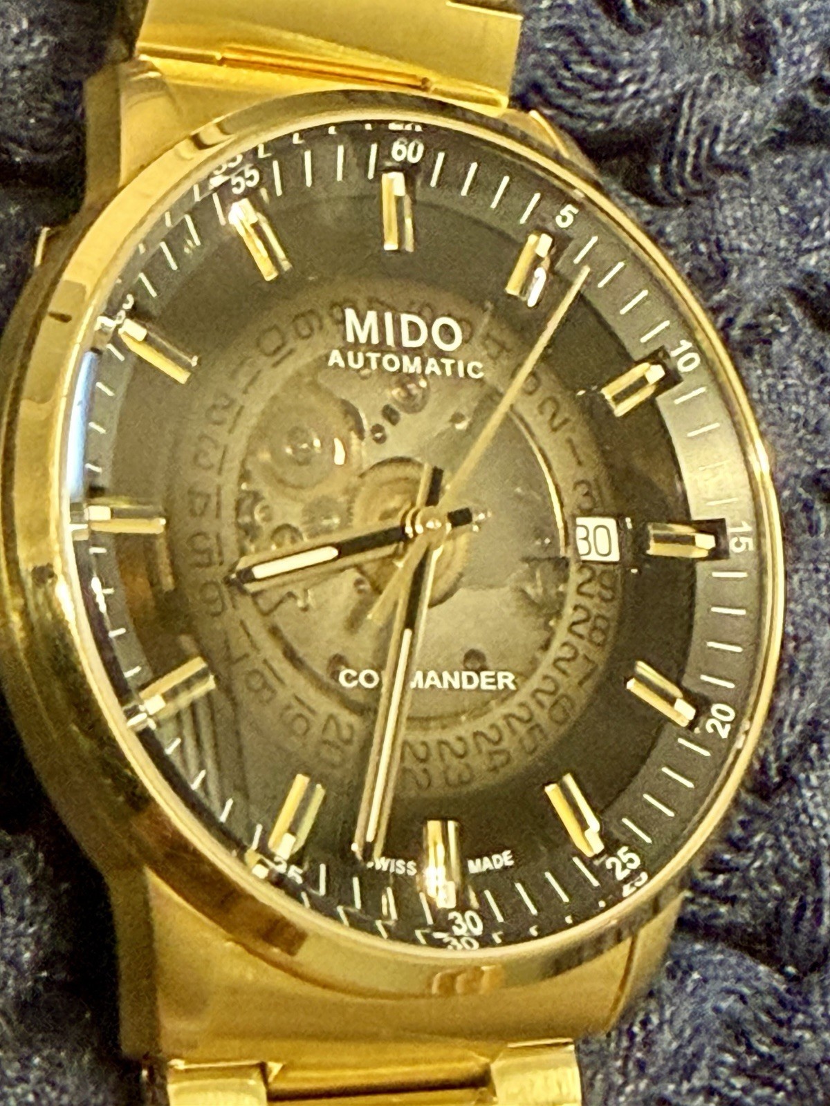 Mido Commander Gradient 40mm Mens Gold Watch see-through dial M021.407.33.411.01