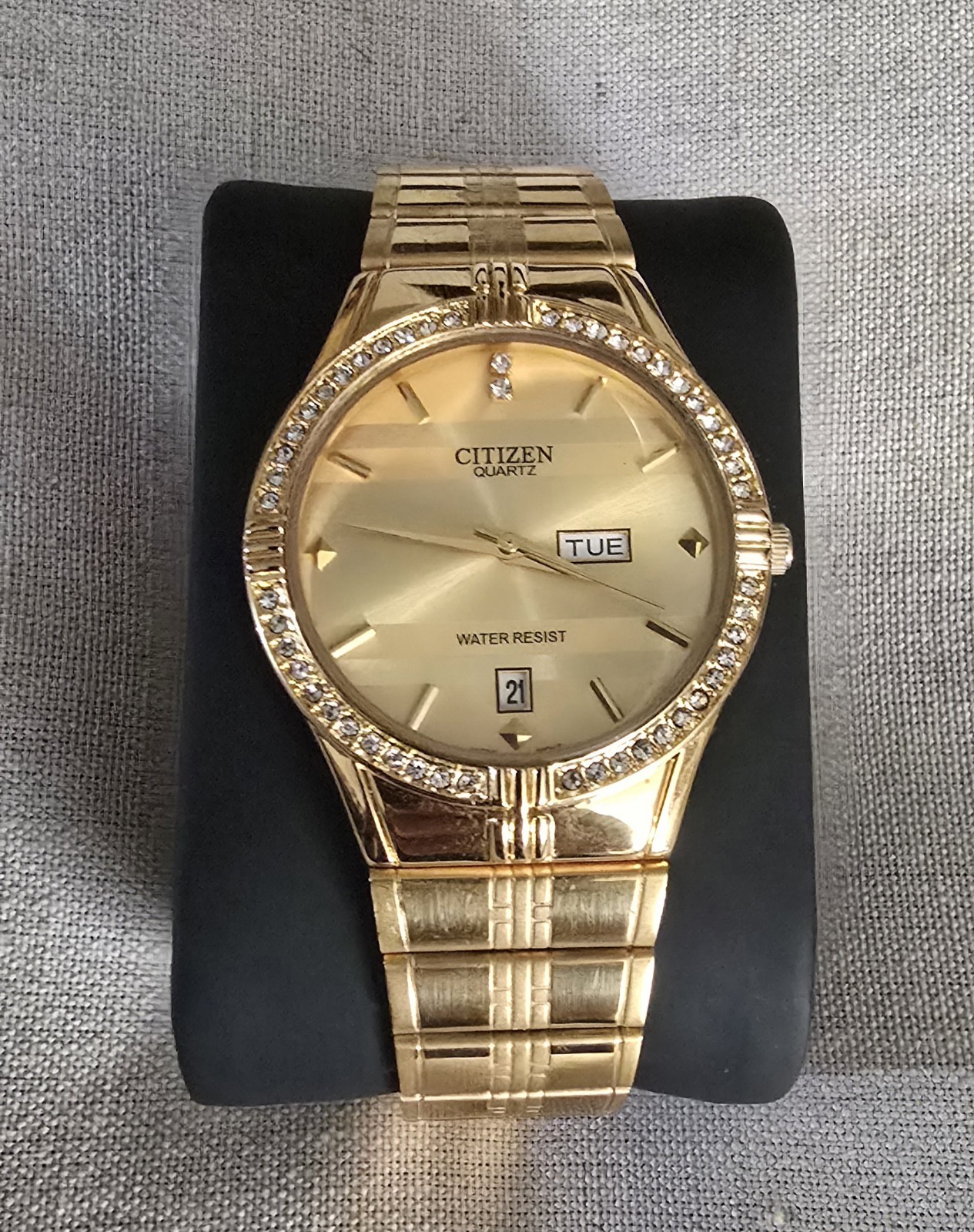 Citizen Champagne Dial Gold-Tone/Stone Bezel Arabic/English Day-Date