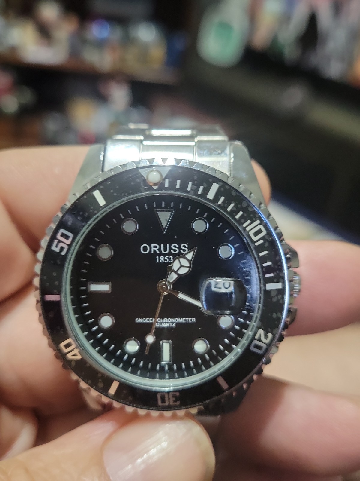 Mens Oruss 1853 Round Silver Tone Black Dial Bezel Date Analog Quartz Watch