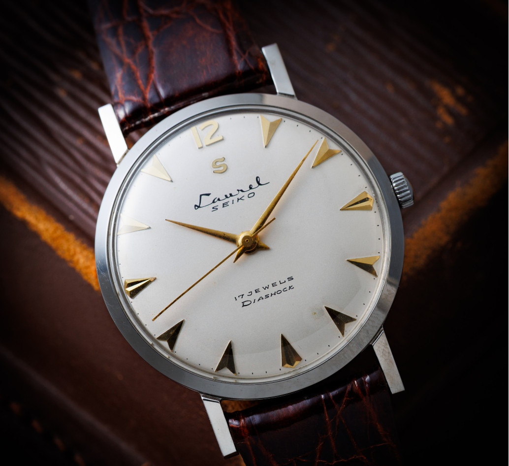 Seiko Laurel, 1960 model, wedge-shaped index, cursive logo