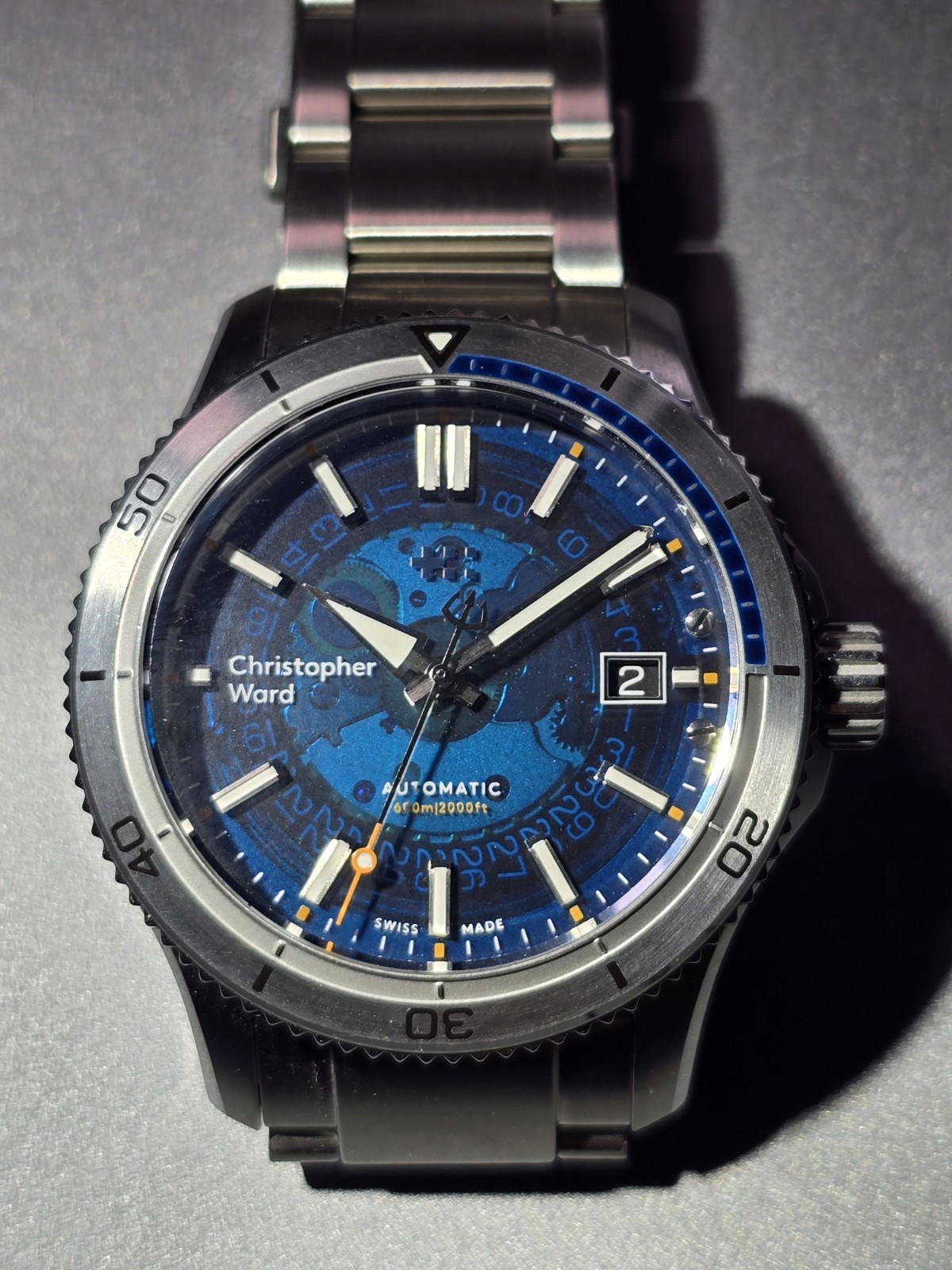 Christopher Ward C60 Sapphire Blue Dial Mk3 Full Set – SS Braclet & Hybrid Strap