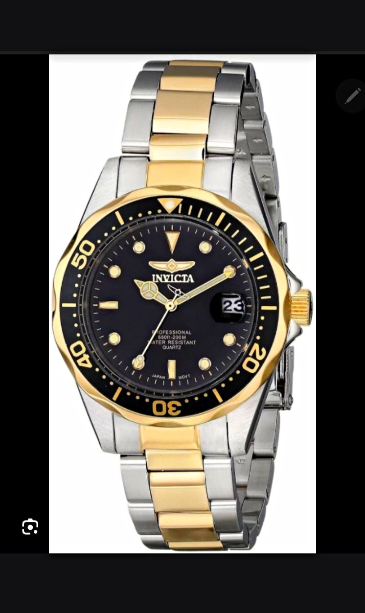 Invicta Pro Diver Men’s Quartz Watch Black Dial Two-Tone Bracelet Date 200m