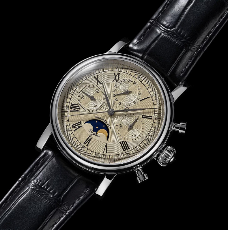 Sugess MoonPhase Chronograph 40mm Cream Dial ST1908 Mechanical Saphire Watch