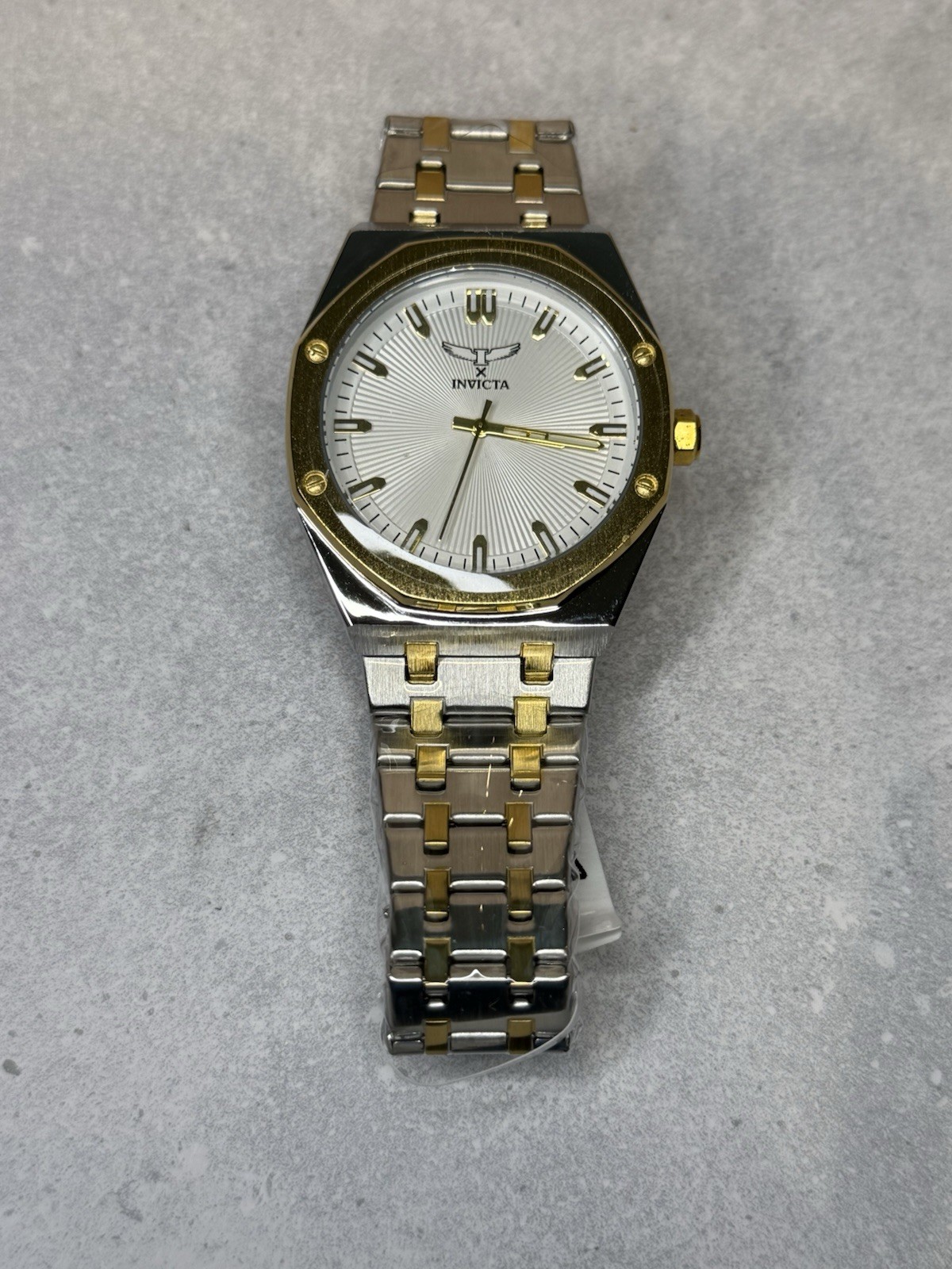 Invicta Men’s Octagon Two-Tone Bracelet Watch White Sunburst Dial Quartz 44mm