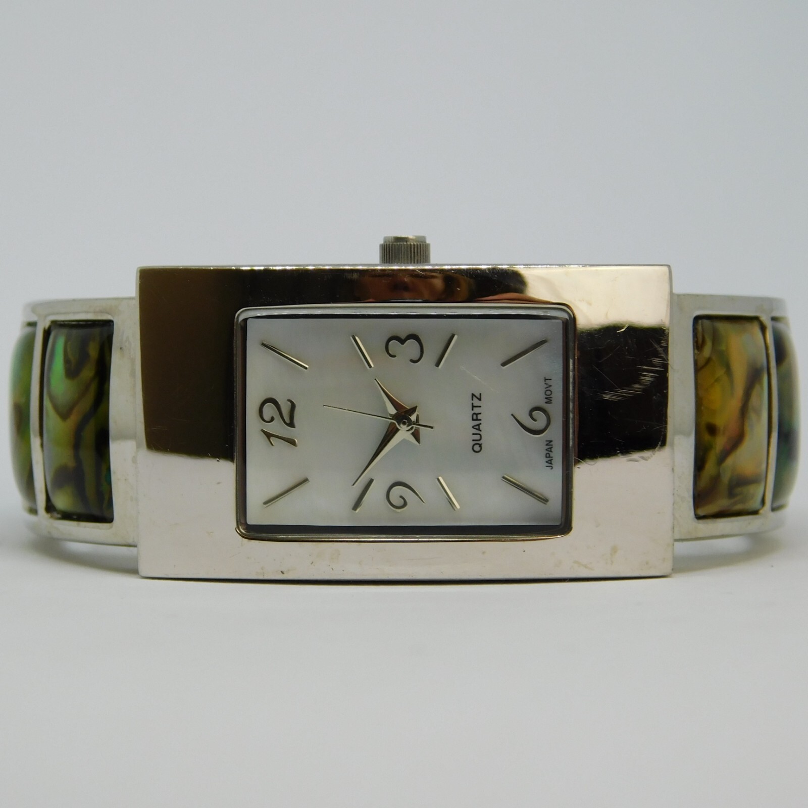 Mother of Pearl Inlay Cuff Bracelet Analog Women’s Watch Sz. 5 1/2″ New Battery