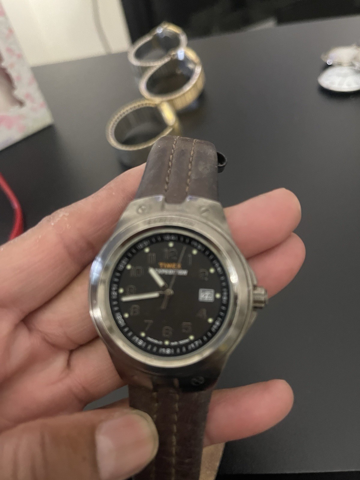 Timex Expedition Men’s Quartz Analog Date Black Dial Brown Leather Strap 38mm
