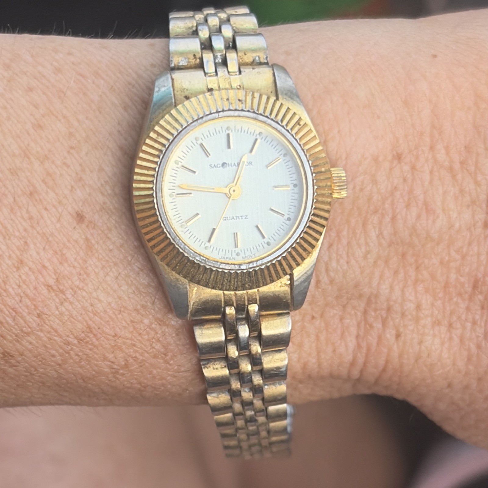 Sag Harbor Quartz Women’s Vintage Two-Tone Gold Dial Metal Bracelet Watch