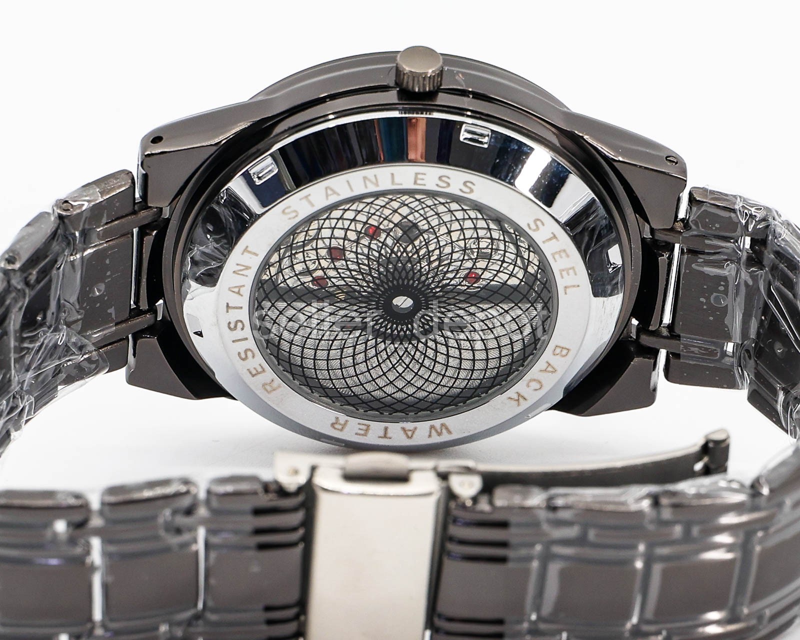 NEW Oruss 1853 TQ21 Black Alloy Round Dial Openwork Quartz Watch w box & tool