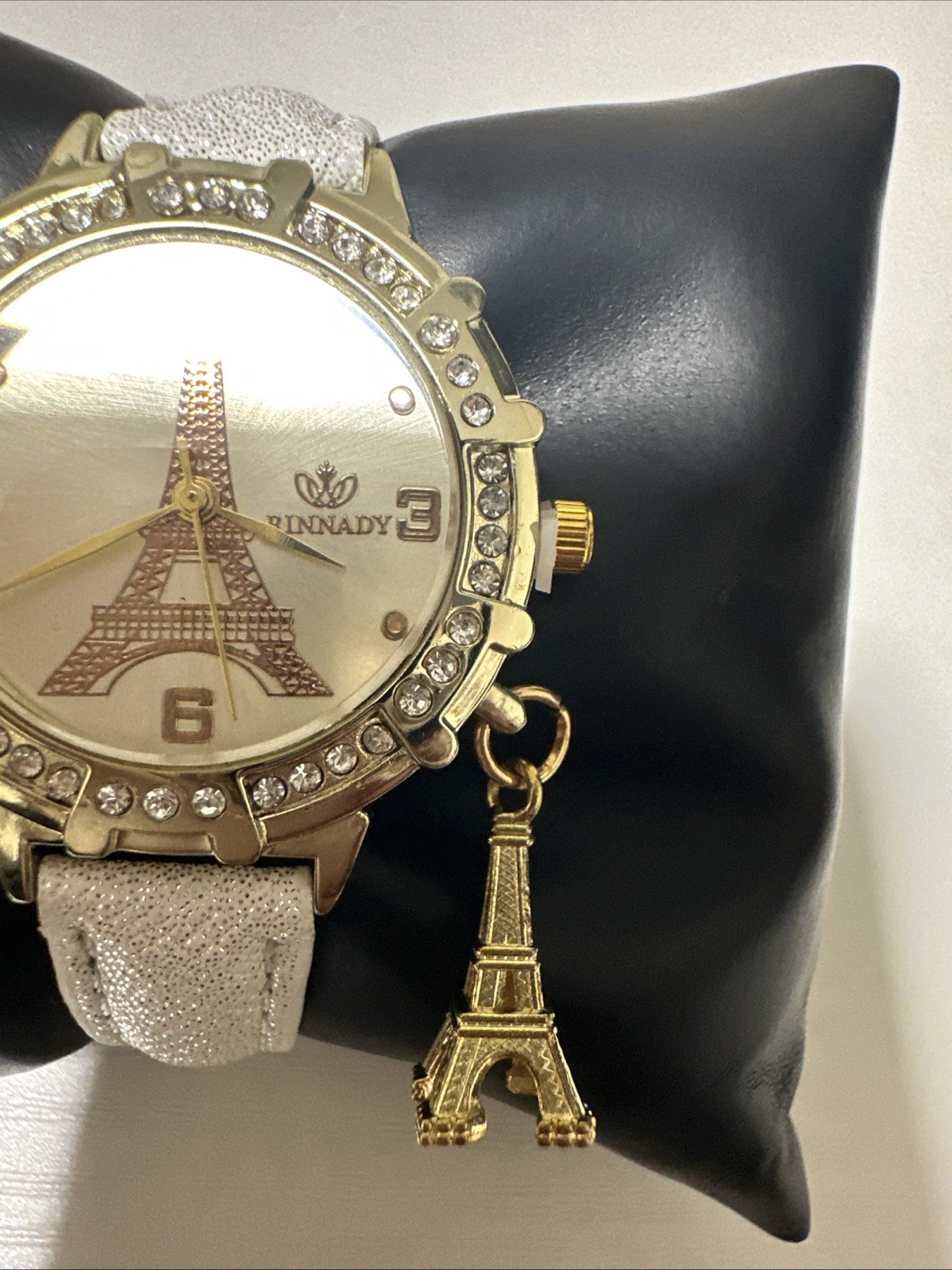 Paris Kim Seng Fashion Watch Eiffel Tower Dial White Faux Leather Band – New