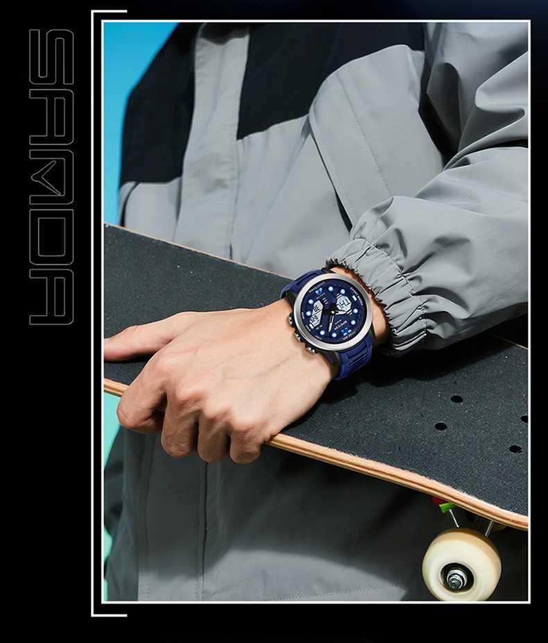 Dual display dial multifunctional sports style high waterproof quartz watch