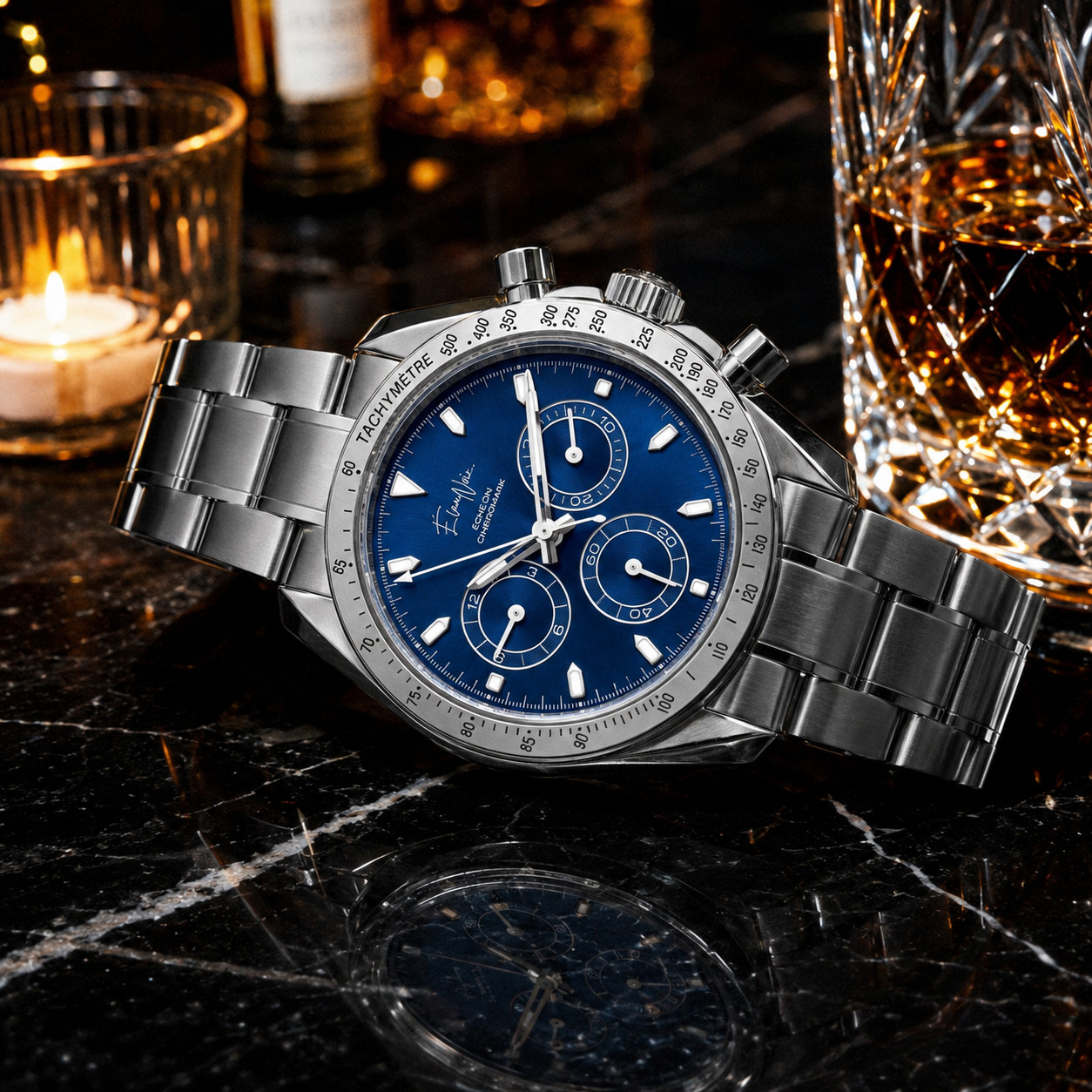 Élan Noir Échelon Chronomark Men’s Chronograph Watch 40mm Blue Dial VK63 Custom