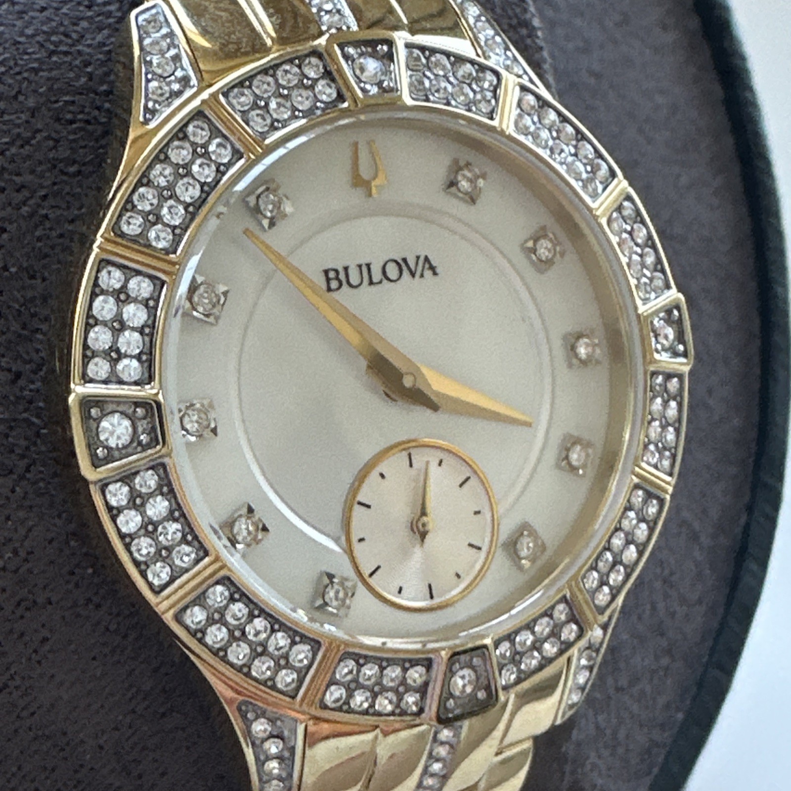 Bulova Womens Quartz Crystal Accent Gold-Tone 30.5mm Watch 98L283 *NO STEM/CROWN