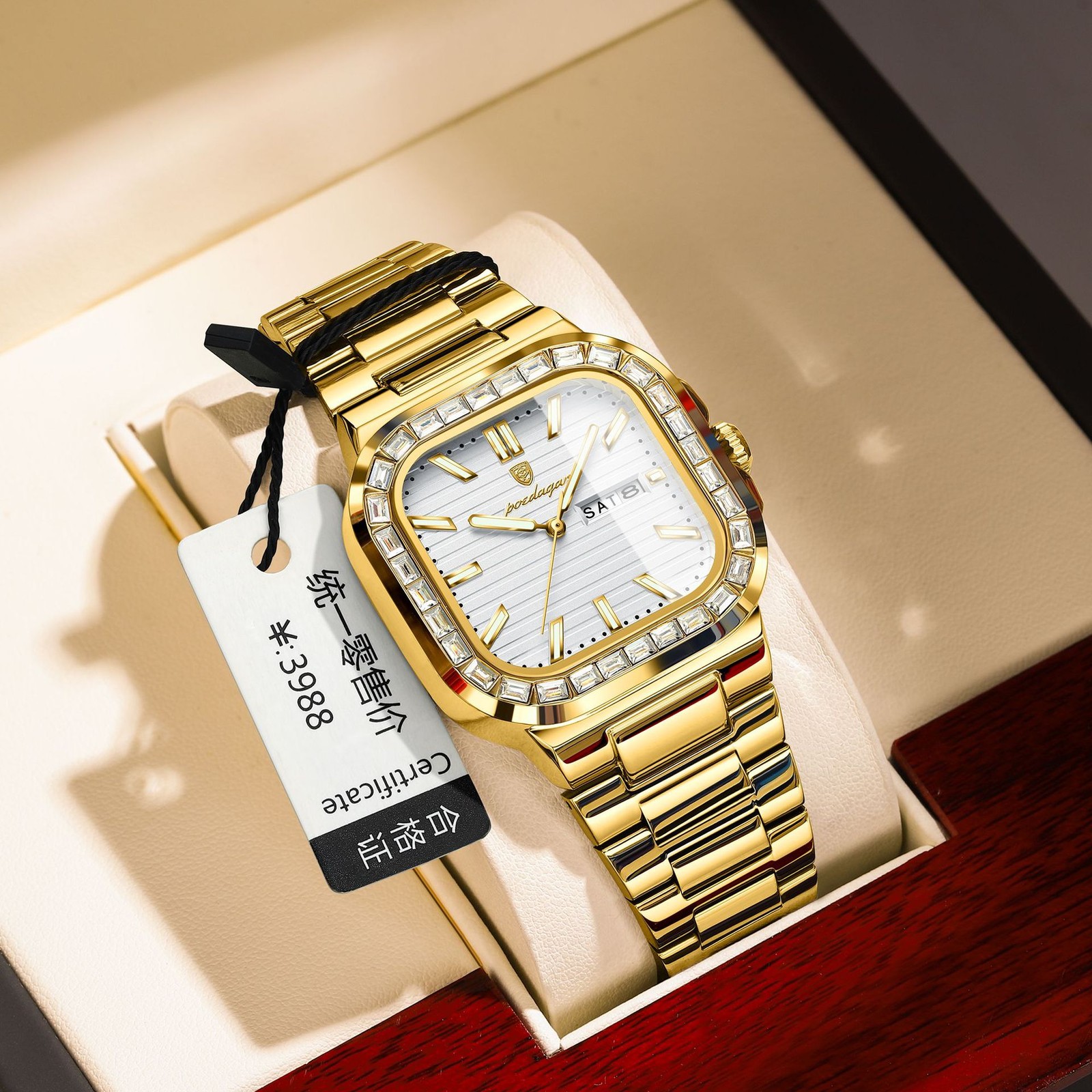 POEDAGAR Men Business Watch Stainless Steel Day Date Luminous Waterproof Quartz