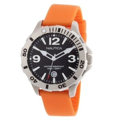 Unisex NAUTICA Black Dial Orange Silicone Rubber band Watch N15544G
