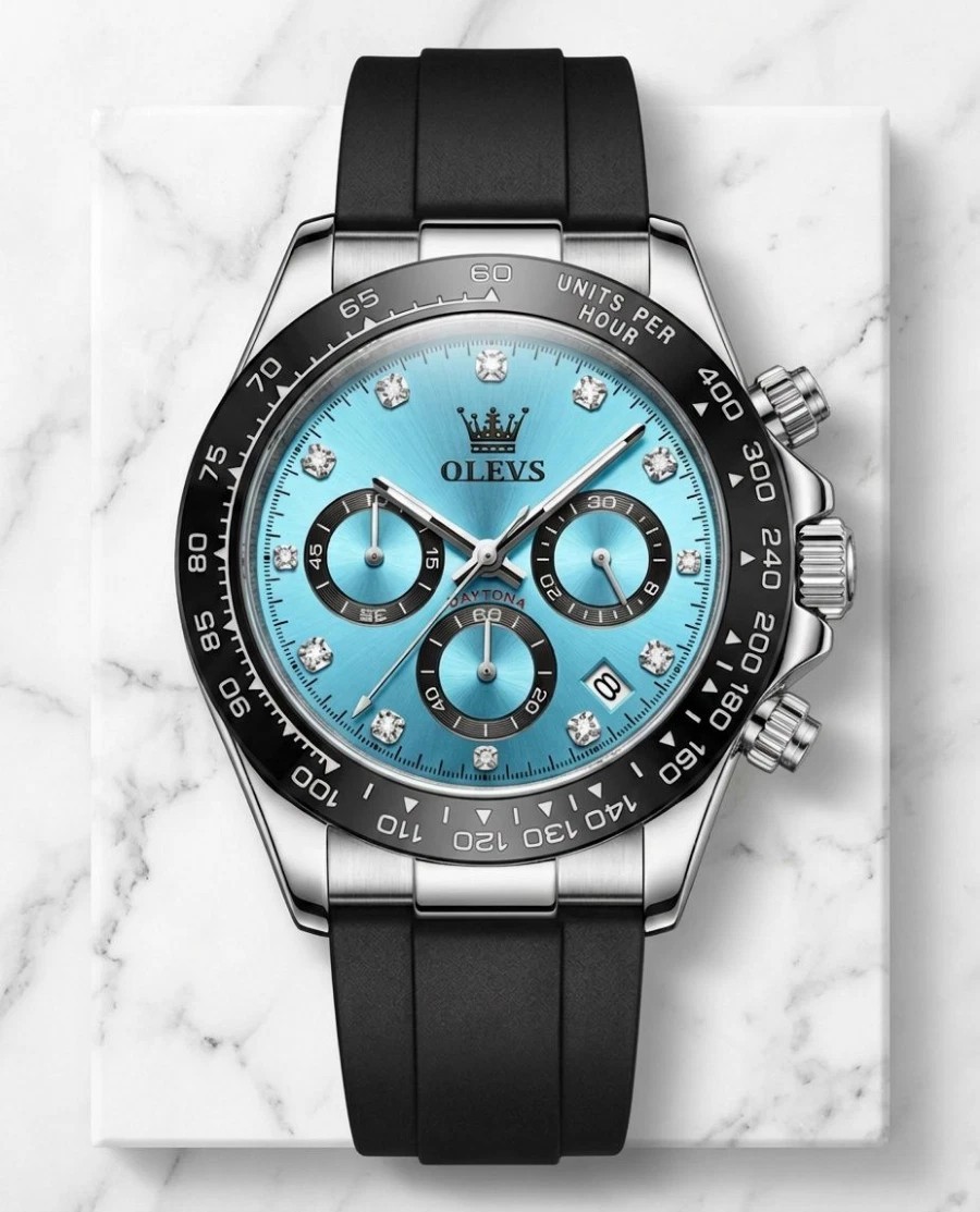 Men’s Luxury Wristwatch Tiffany Blue Dial Analog Black Silicone Strap Watch